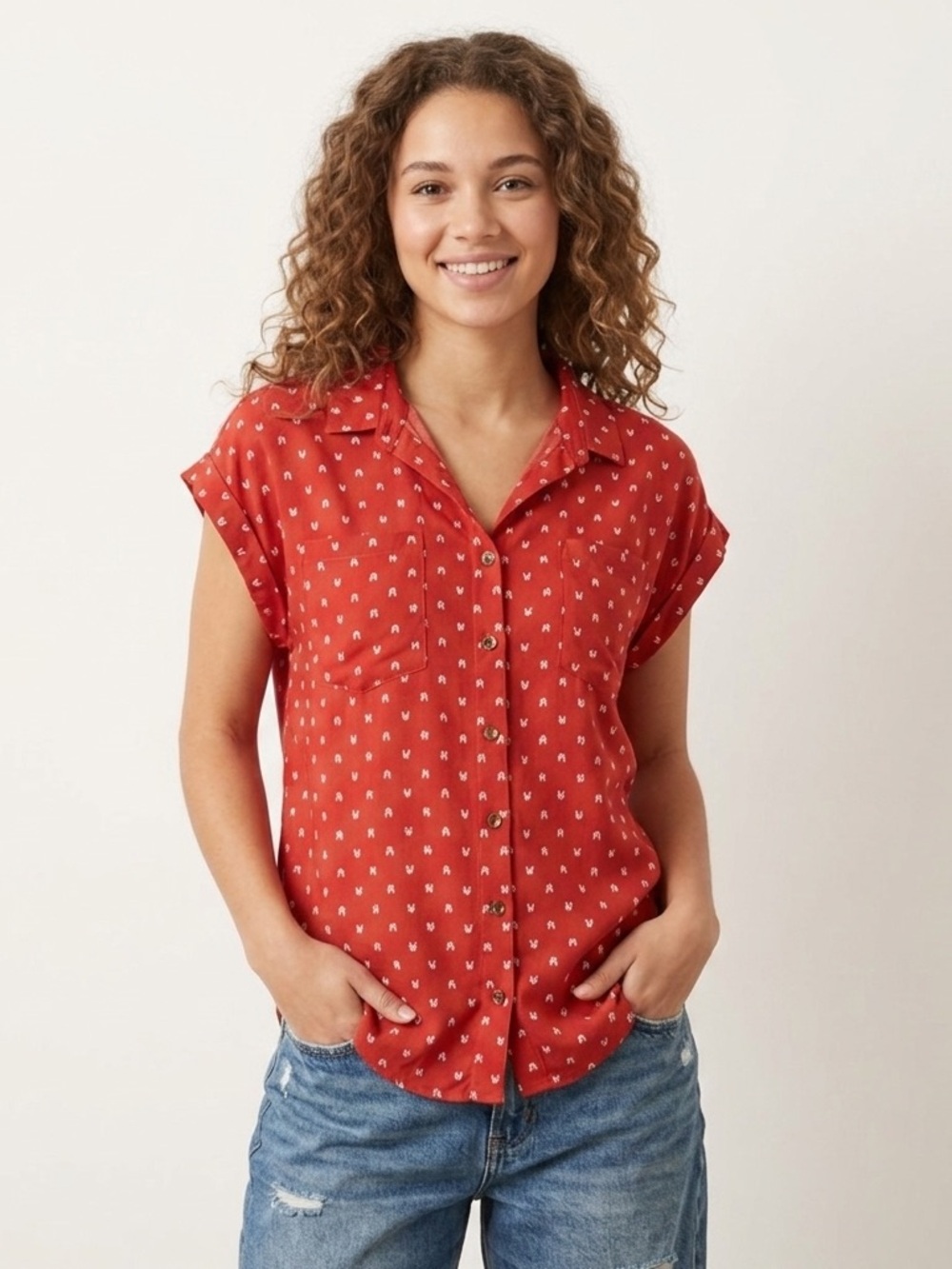 JACHS Girlfriend Red and White Button-Down Shirt